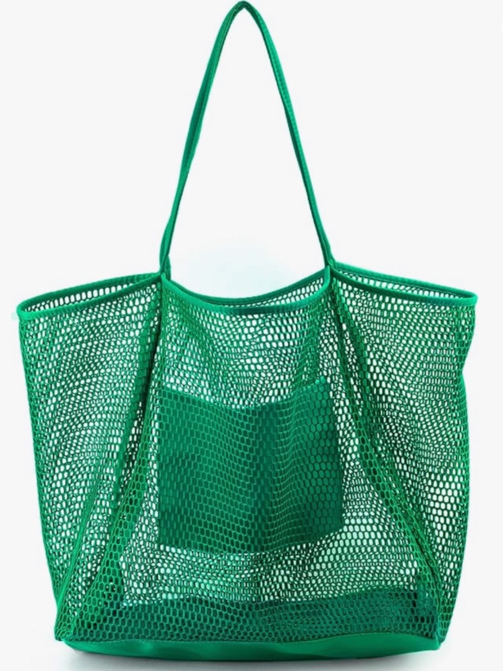 Green Solid Plain Mesh Tote Bag Reusable Shopping Bag